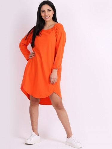 Orange Dipped Hem, Cotton, Lagenlook Dress by Made in Italy